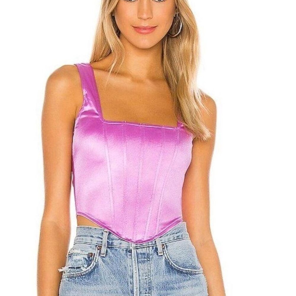 REVOLVE Superdown Catey Corset Top in Orchid Pink Satin
